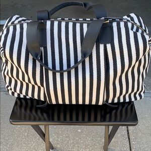 Black and Off-White Striped Weekender Bag